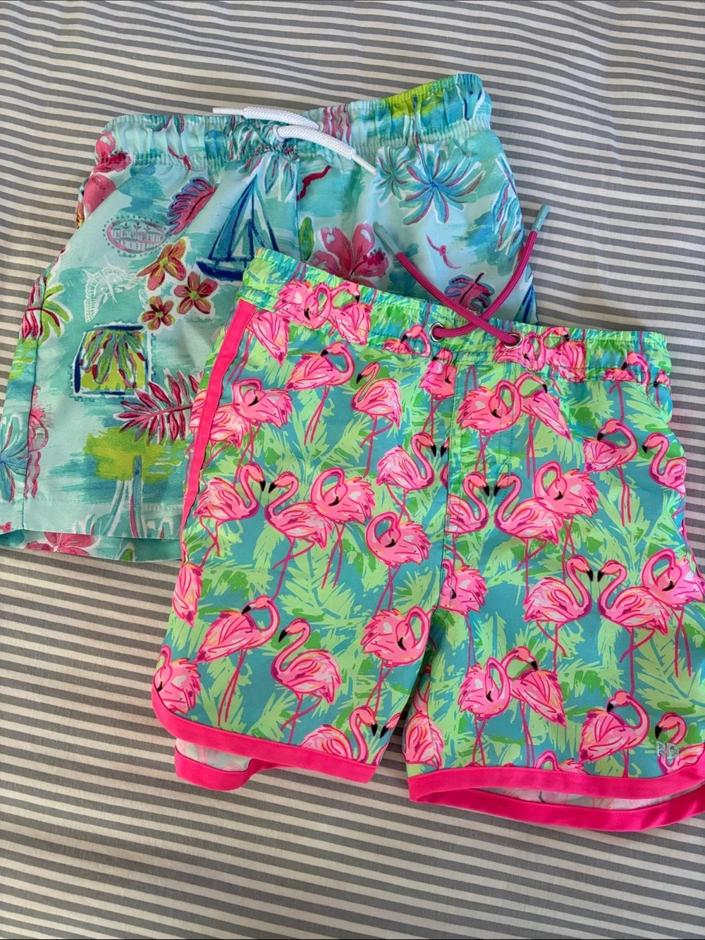 Kids Flamingo Print Swim Trunks - Pink & Aqua